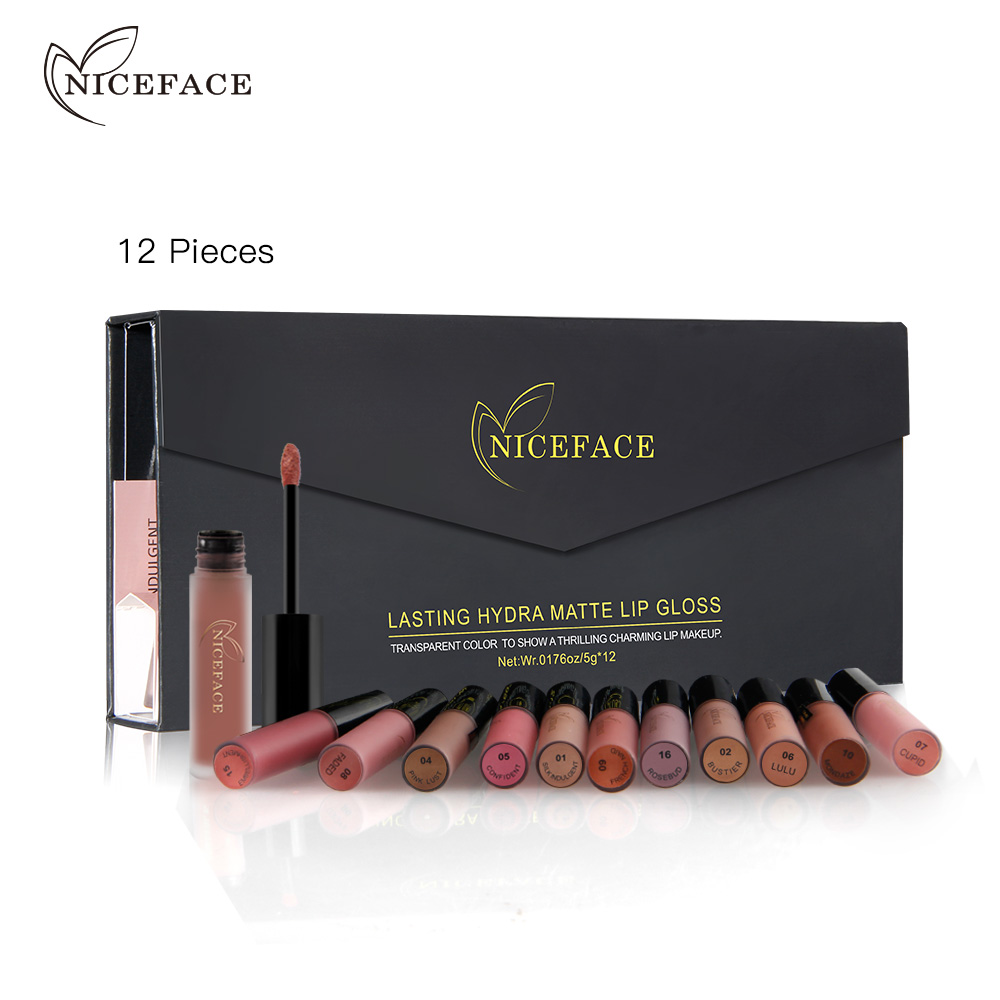 NICEFACE 12 шт./компл. матовая стойкая помада 12 видов цветов Блеск для губ, водостойкая, карандаш для губ Stick 5gx12 красота, Макияж для губ, губная помада, BLWS