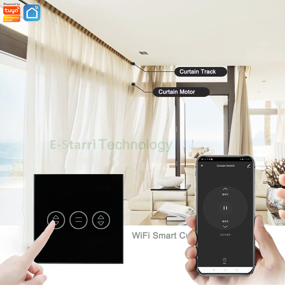 Роллерный выключатель для затвора Tuya Smart Home E-starri, настенный сенсорный переключатель для штор с беспроводным пультом дистанционного управления
