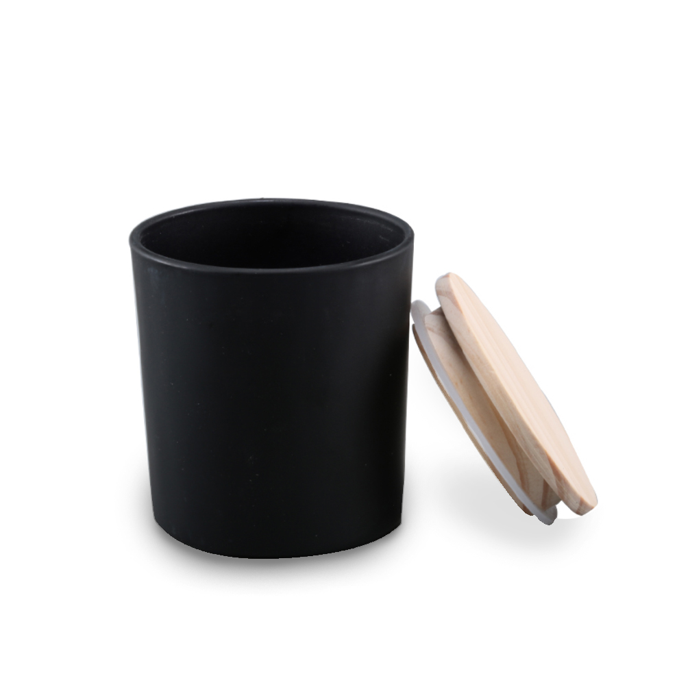 Factory Matte Black Glass Empty Unique Luxury Home Decor Candle Jars containers with Wooden Lid
