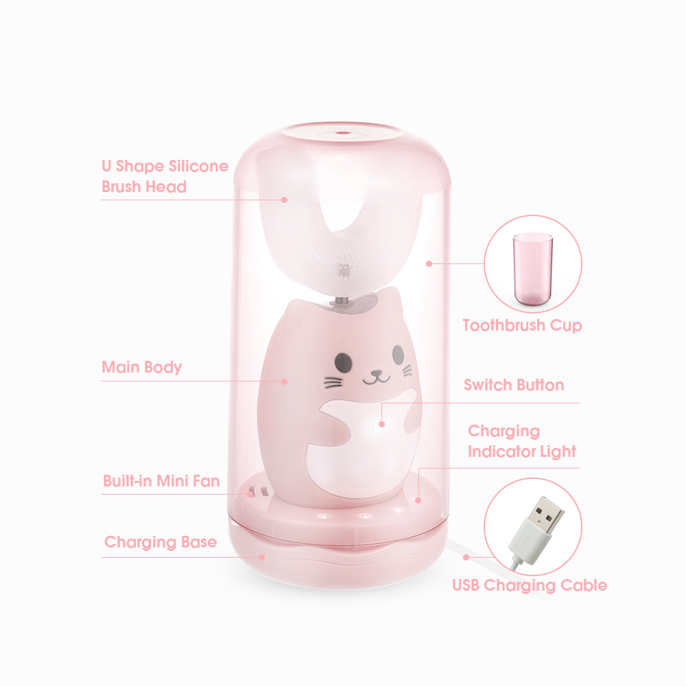 2021 ins Silicon Automatic Ultrasonic Teeth Tooth Brush Cartoon Pattern for Children Smart 360 Degrees U Electric Toothbrush for