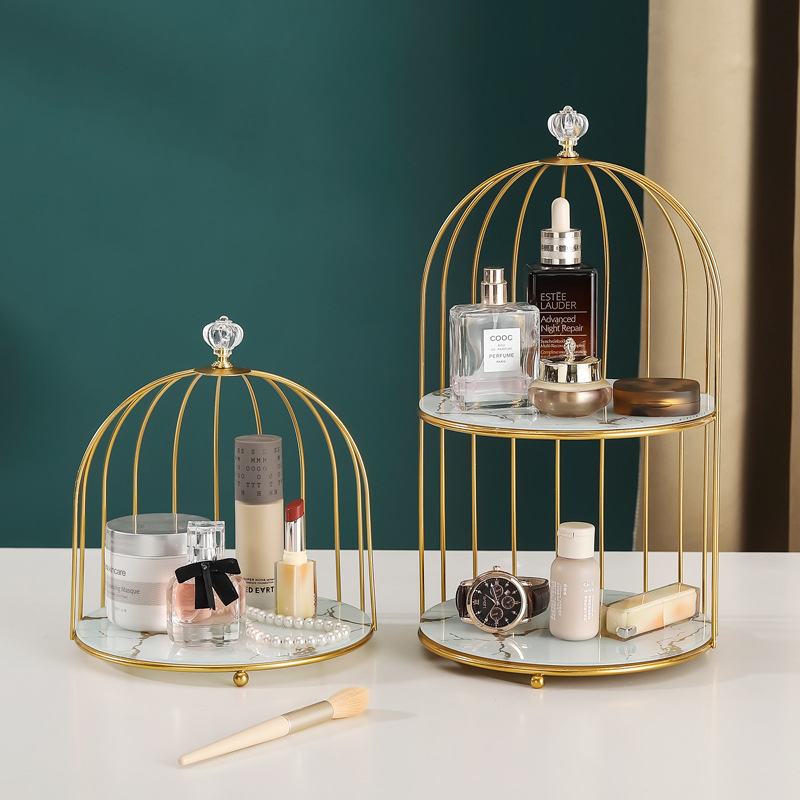 Fashion Double Table Wrought Metal Desktop Cosmetic Display Storage Shelf Jewelry Display Stand