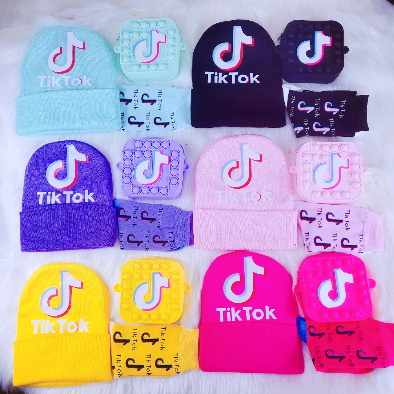 Новая мультяшная квадратная сумка с рисунком Tik Tok Pop It, милая силиконовая Детская сумка-желе для монет и кошелька для девочек, маленький кошелек Tiktok, Комплект носков и шляп