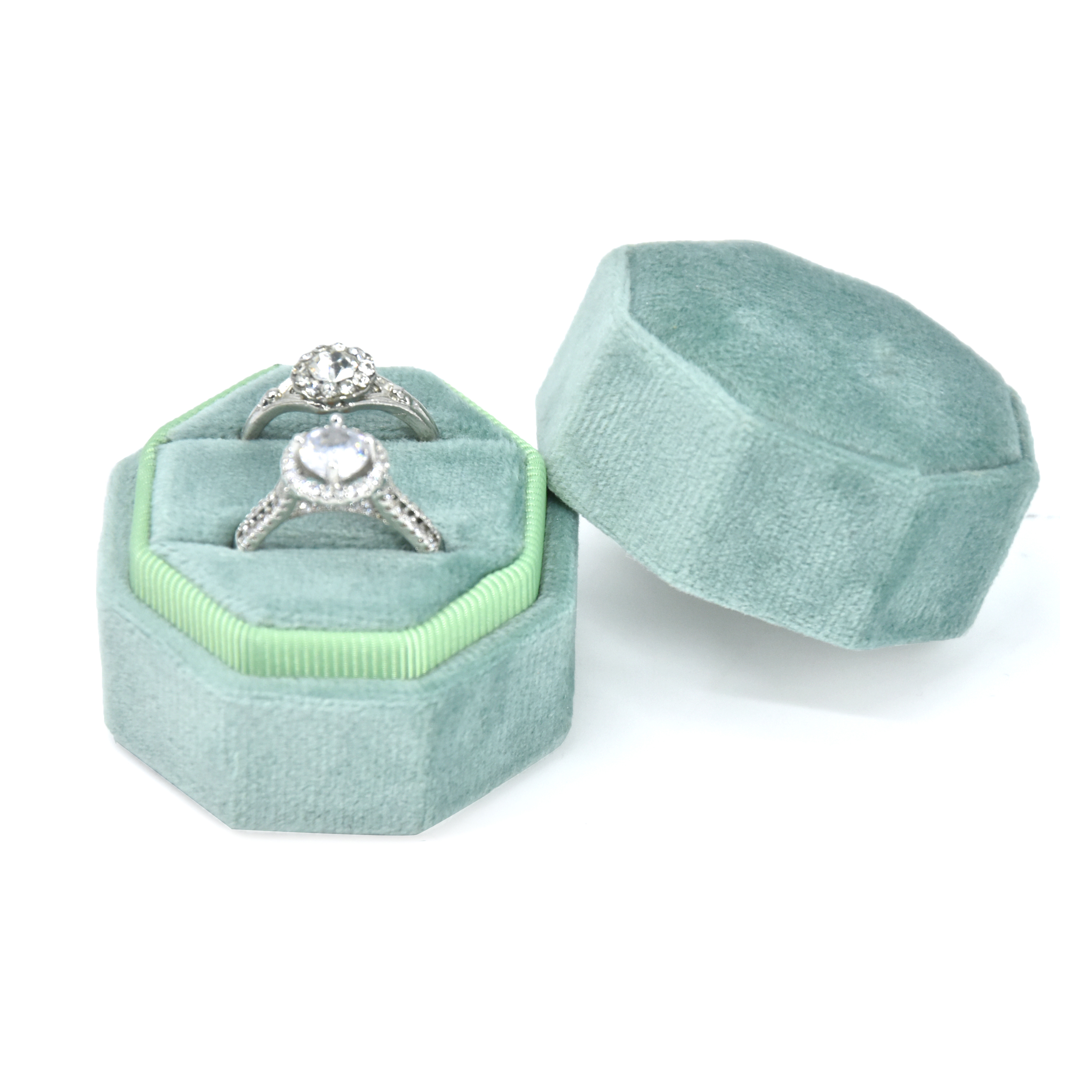 Customized Octagonal wedding Velvet Ring Box Couple Ring Box Octagonal Ring Box manufacture wholesale