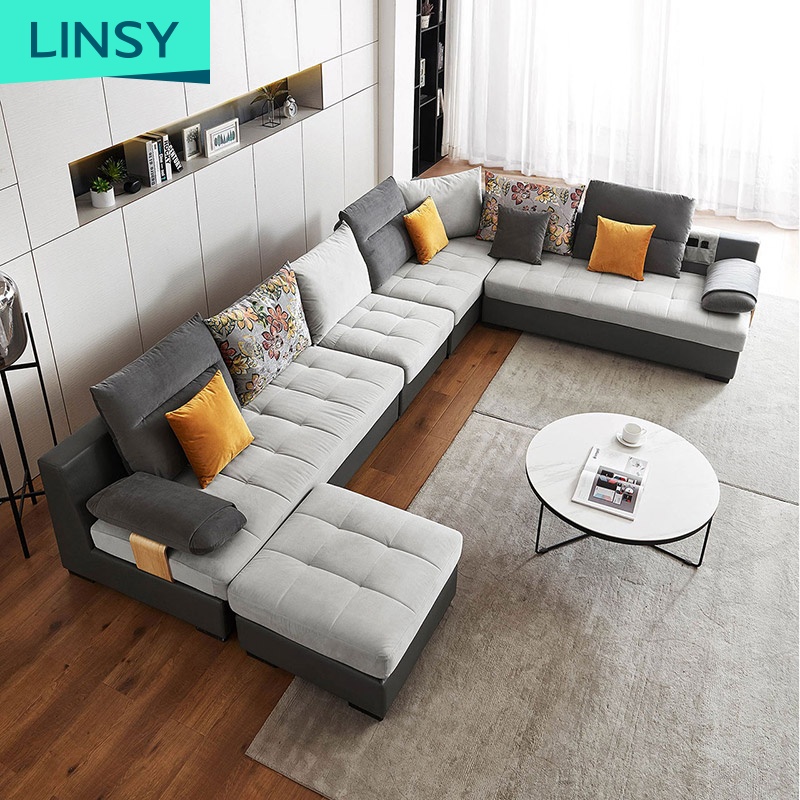 Linsy Modren Livingroom Classic U Shape Sofa Set Furniture 5 7 8 9 10 11 Seater Sectional Living Room Upholstery Fabric Sofa 996