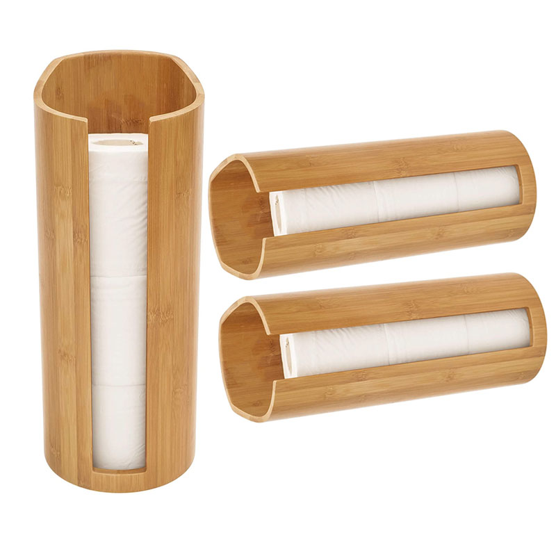 Premium Wooden Bamboo Free Standing Toilet Paper Holder Stand Perfect for Toilet Paper Storage and Bathroom Storage