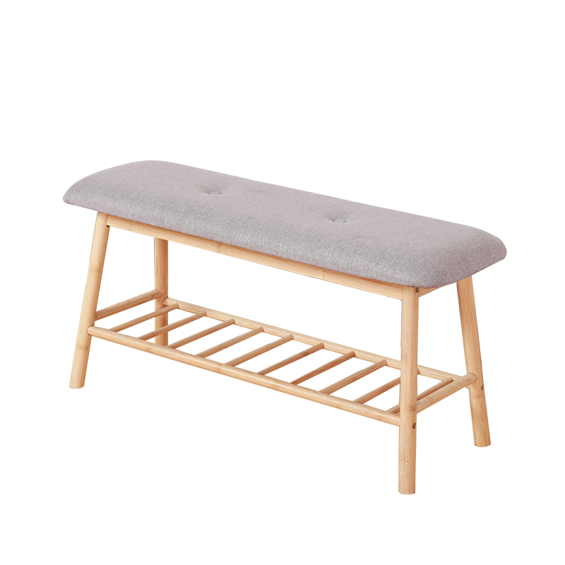 Eco-friendly Wooden Luxury Furniture Ottoman Bench Bamboo Soft mat Seat Bench with Shoe Storage Rack