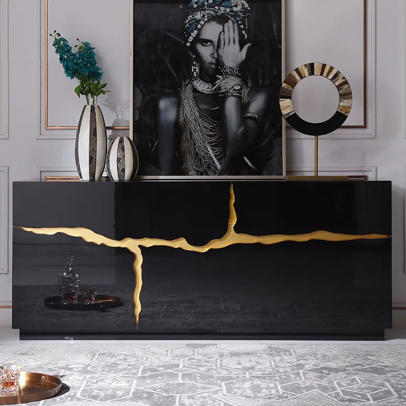 Italian living room furniture set tea table tv cabinet modern tv stands black marble top furniture set with gold stainless steel