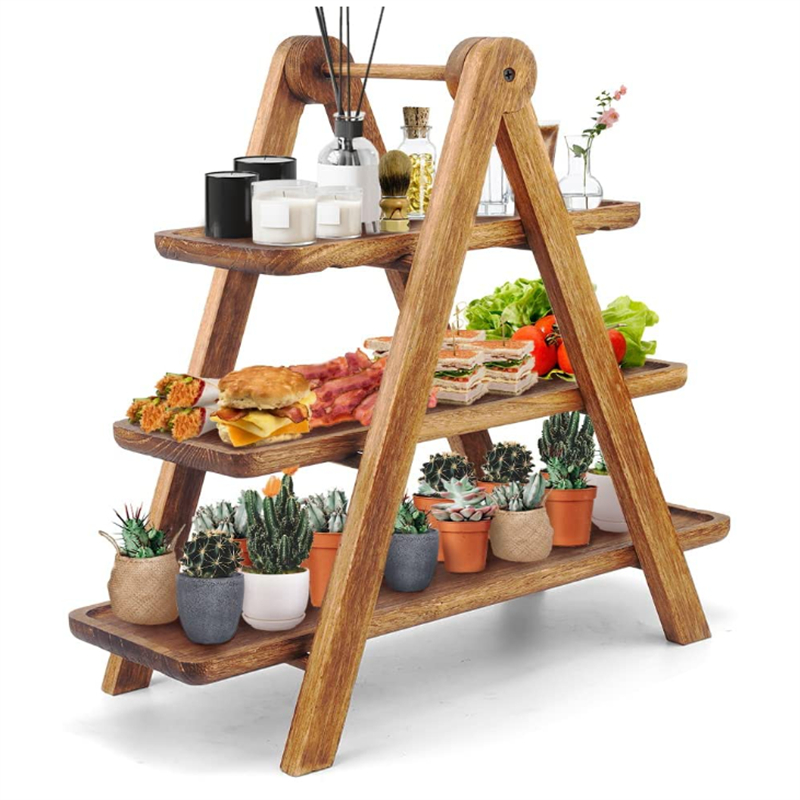 Custom Wood 3 Tier Serving Tray Rectangle Serving Platter Wooden Farmhouse Tiered Tray