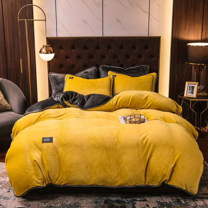 Blanket Coral Fleece Yellow Quilt Cover Winter Double-sided Flannel Crystal Velvet Solid Thick Duvet Cove