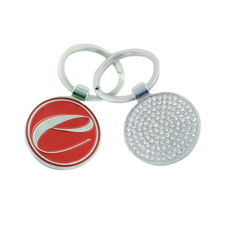 Factory price football personalised blank car shiny nickel Keychain crystal keyring