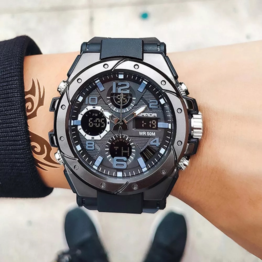 SANDA 6008 popular guangzhou boys digital watch latest Silicone strap water proof Calendar character Leisure watch set