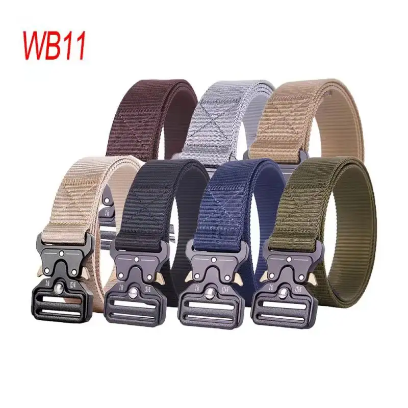 Men's Nylon Fabric Belt Army Fans Military Tactical Belt Combat Metal Buckle Belt Hunting Hiking Sports Waist Straps