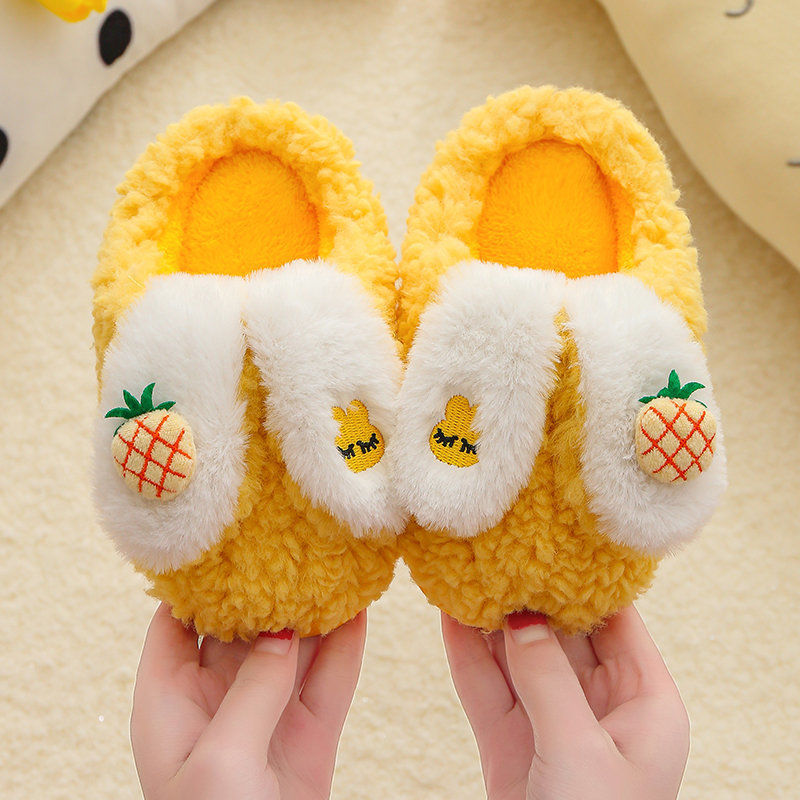 Autumn Winter New Plush Rabbit Cotton Slippers Children's Cartoon Thick Soles Warm Slippers Boys Girls Cotton Shoes