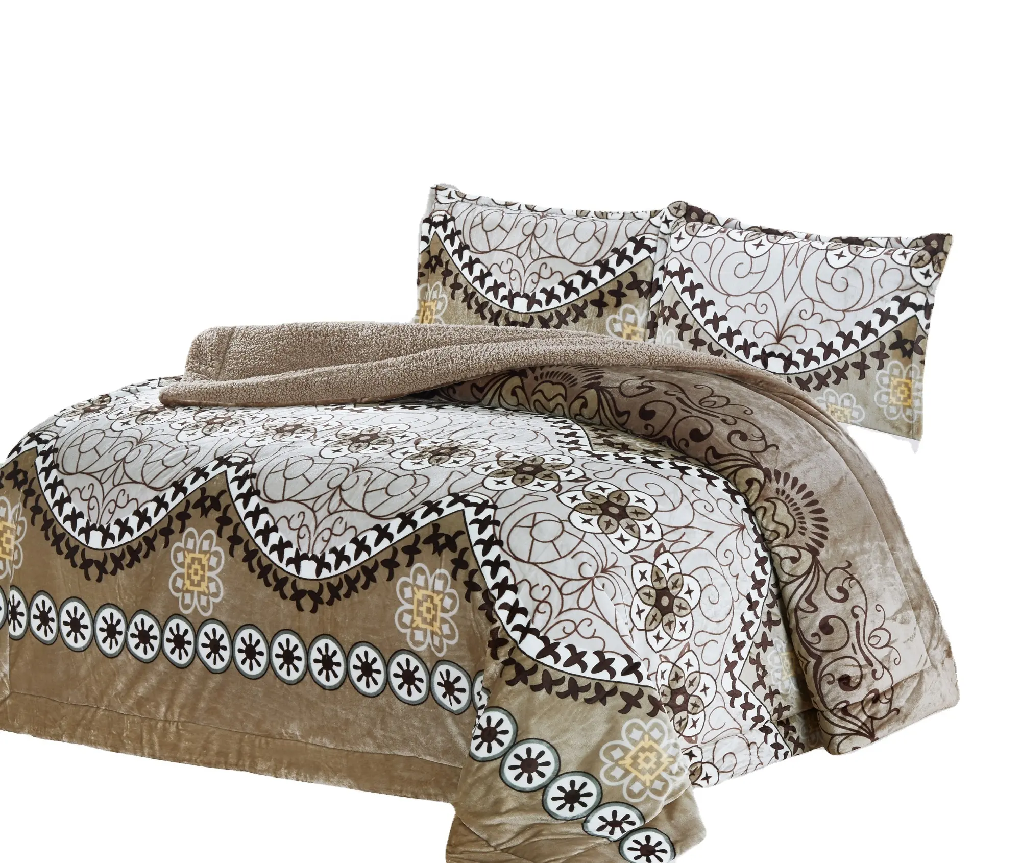 Wholesale printed borrego flannel bedding sets comforters