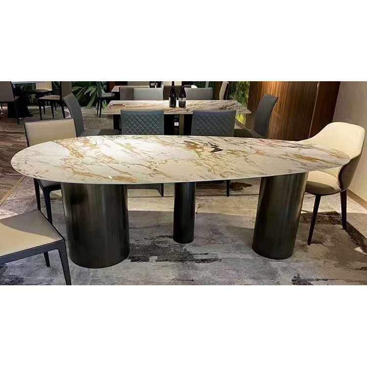 Good Quality Closure Glaze Black Stainless Steel Sintered Stone Modern Dining Table for Dining Room