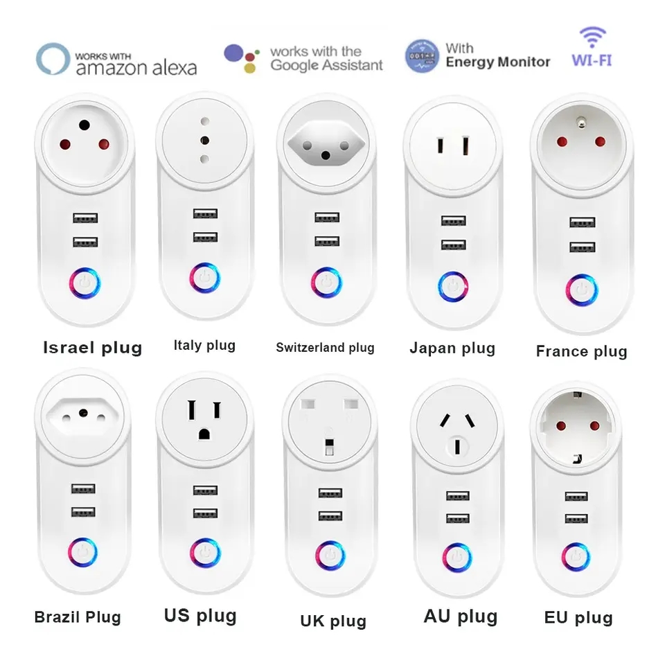 Умная розетка с двумя USB-портами, 10 А, 16 А