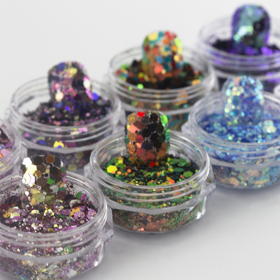 2021 New Mixed Sized Nail Luminous Hexagon Nail Glitter Flakes For Salon Nail Supplies