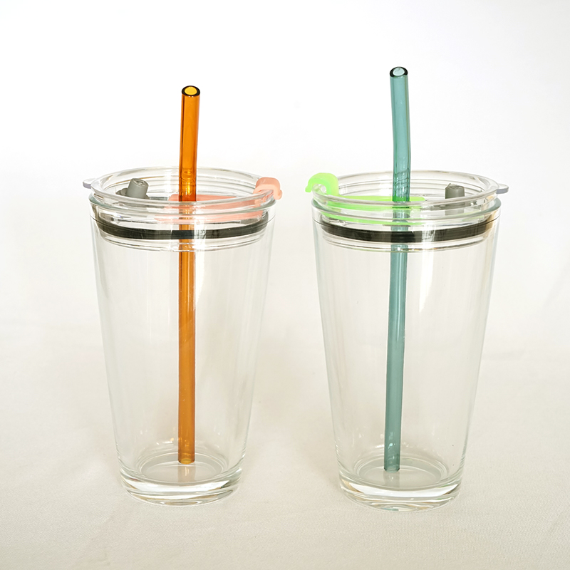 BPA free 16oz Durable Reusable Cup Glass Tumbler With Lid and Straw for Cold Drinks
