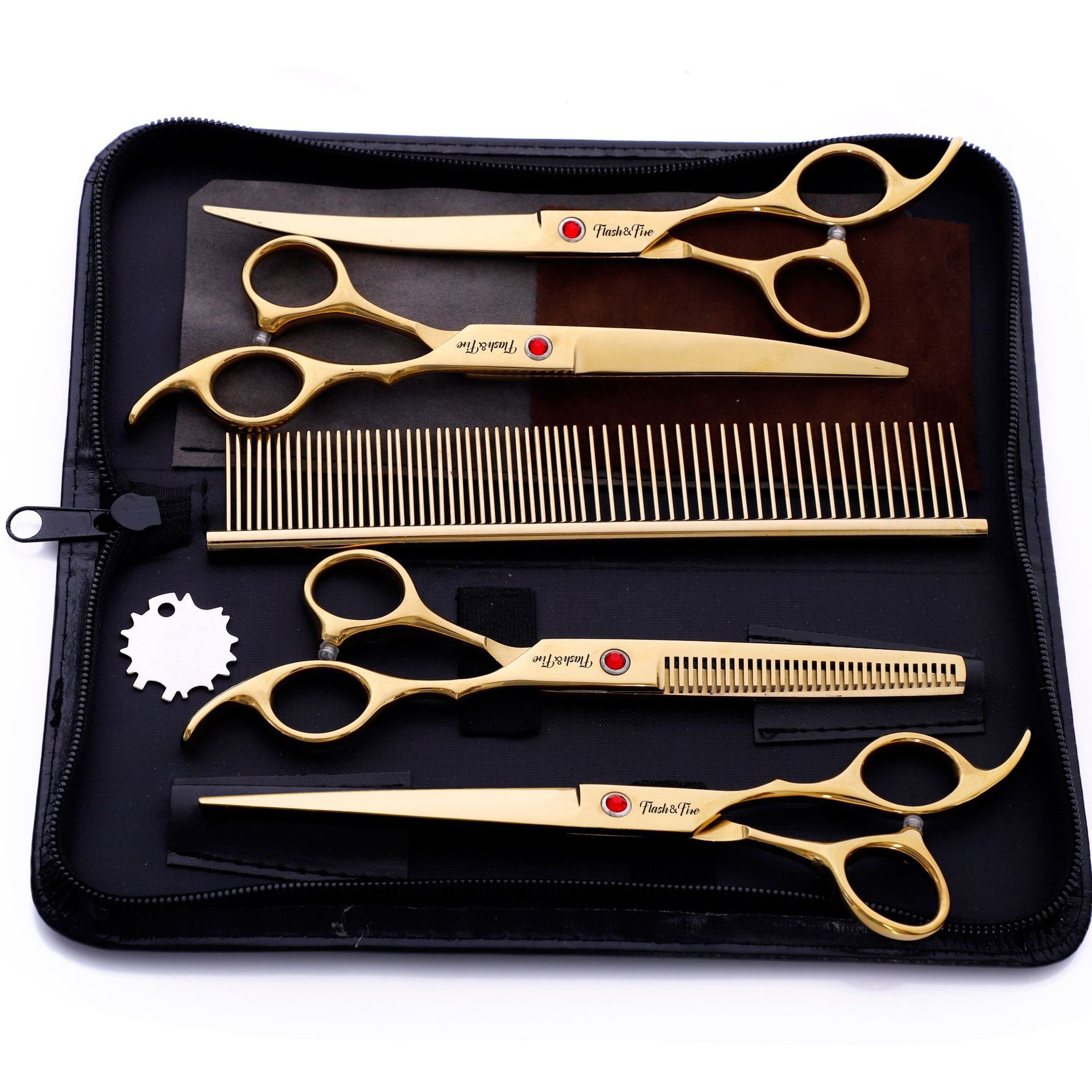 Glod stainless steel dog hairdressing scissors grooming shears set with pet thinning scissors