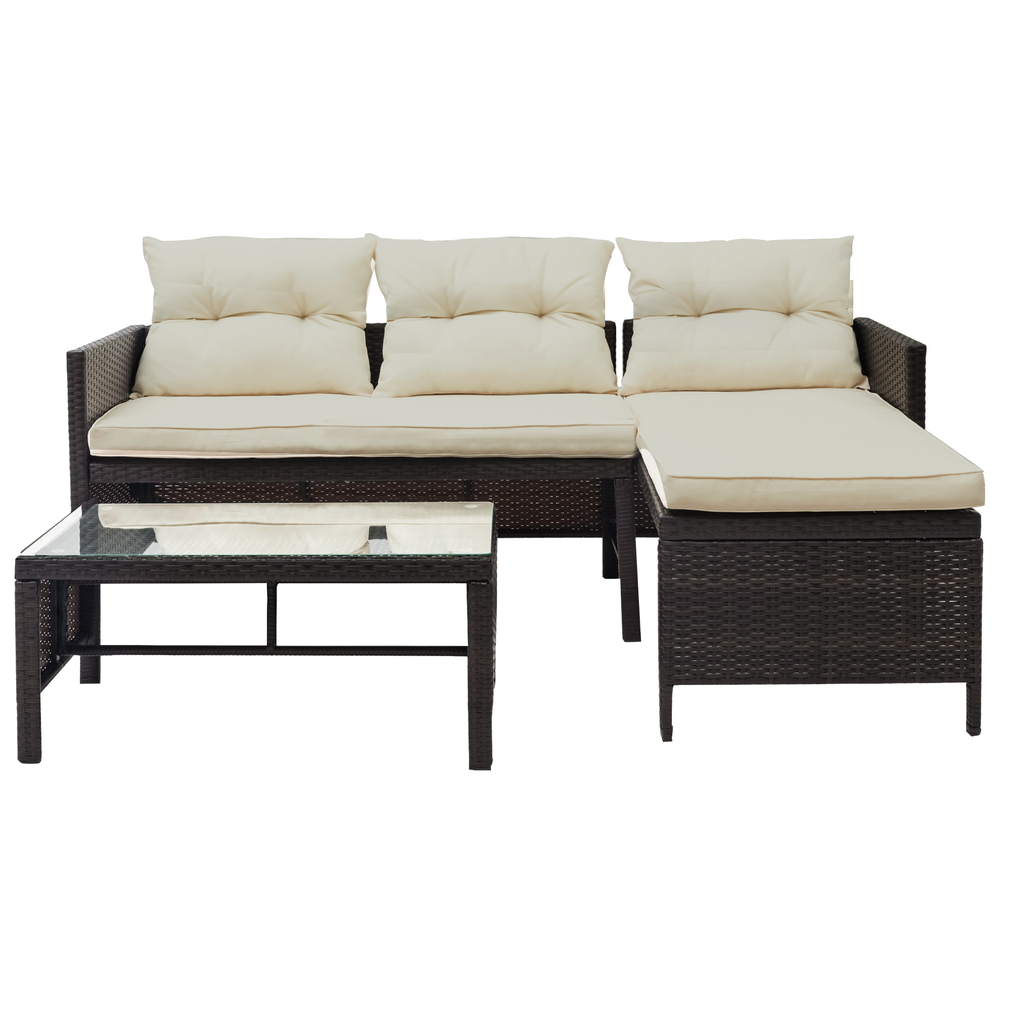 3 PCS Outdoor Rattan Wicker Furniture Sofa Set Lounge Chaise Cushioned Patio Garden Sofa