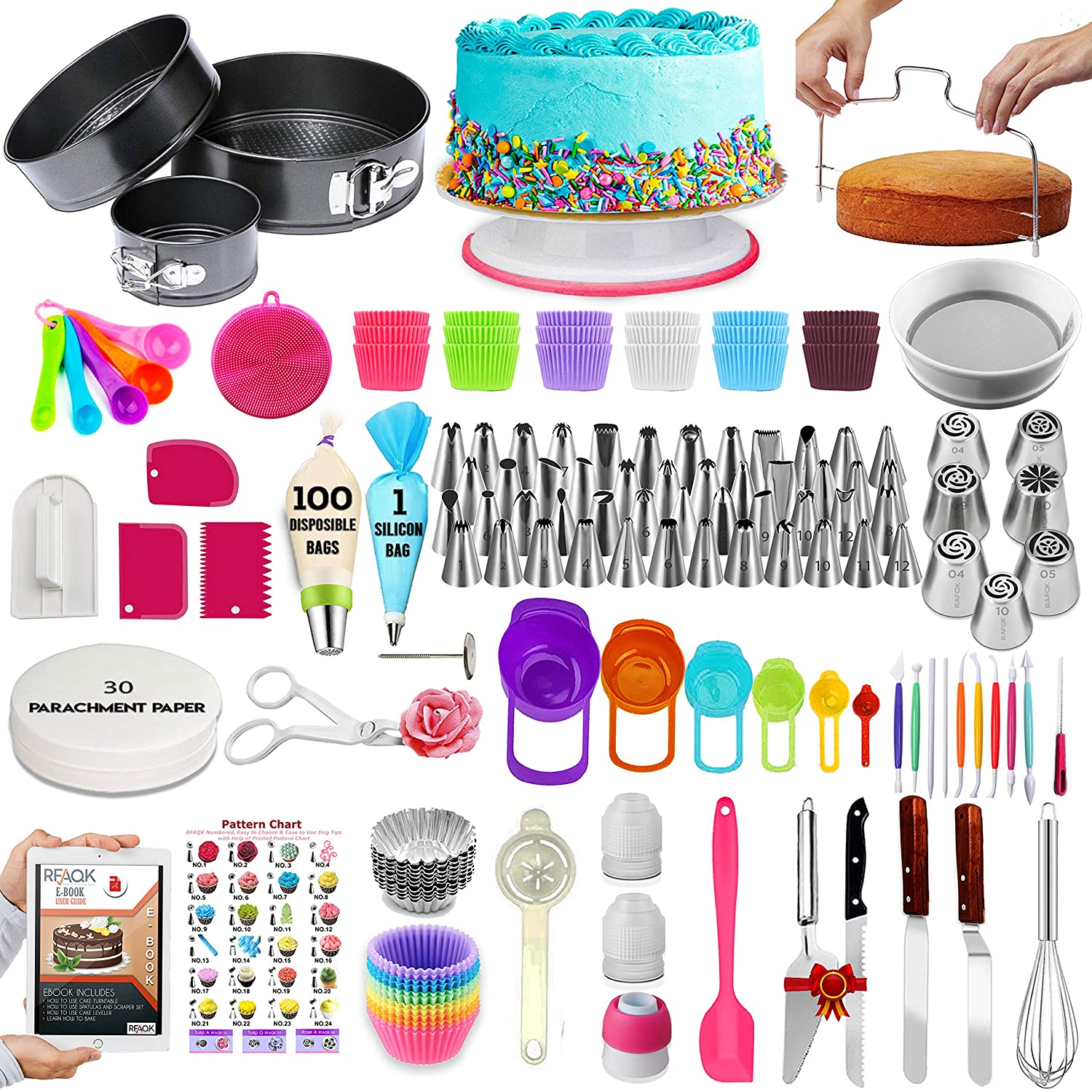Cake Decorating Supplies kit with baking supplies for Beginners 360 PCs- Springform Pan Set -Cake Turntable Stand