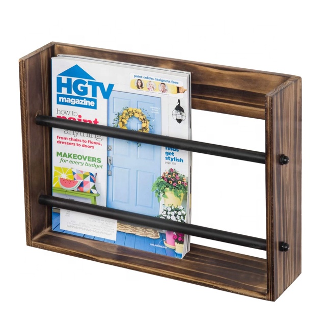 Dark Brown Rustic Wall Mounted Magazine/File Document Rack