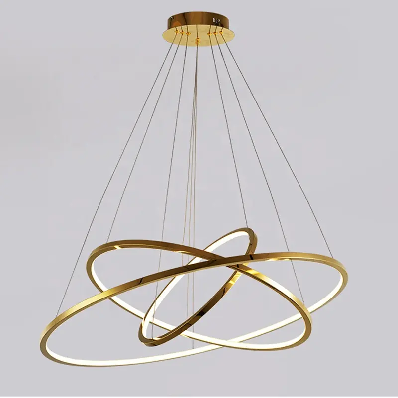 Simple Acrylic Ring Pendant Lighting Gold Chrome Color Warm White Colors Hanging Restaurant Home Multi-circular LED Chandelier