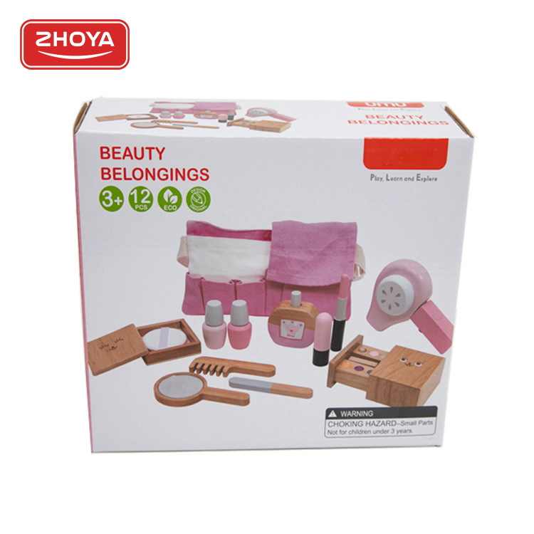 Zhorya Amazon Popular Pretend Play Toys girls gift Makeup Cosmetics Set Wooden Toys For Kids With Bag