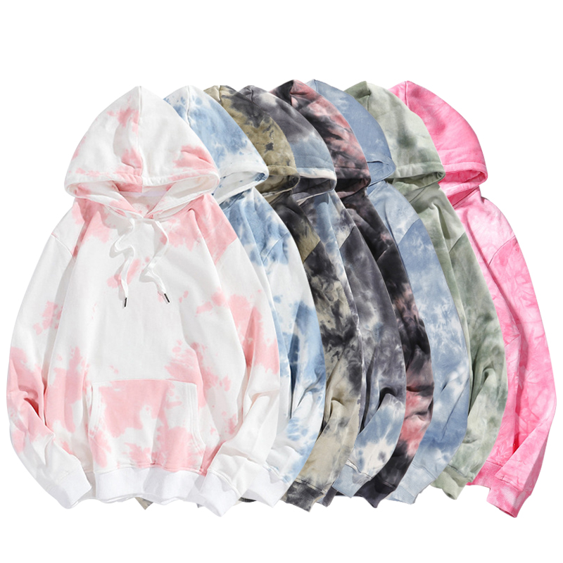 Tie Dye Color Blocking Cotton Breathable Hip Hop Casual Pullover Hoodies Women Men Unisex