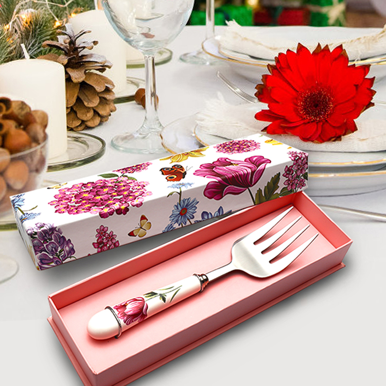Fancy tableware ceramic handle cutlery wedding restaurant serving kitchen forks stainless steel fork with gift box