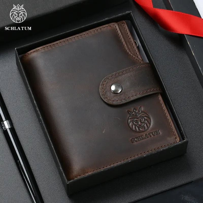 SCHLATUM RFID Blocking Genuine Leather 2022 New Designer Luxury Vintage Casual Slim Men's Short Wallet