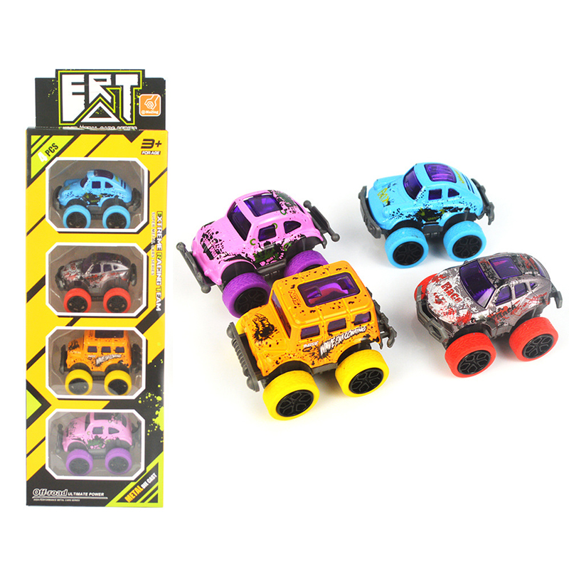 Alloy 4Pcs Set Simulation Miniature 1/64 Model Monster Truck Pull Back Car Vehicles Toy Diecast Car
