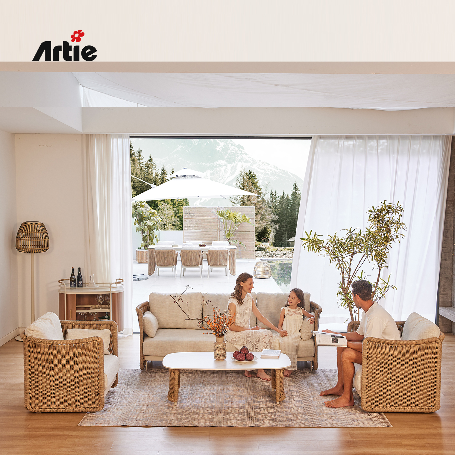 Artie Wicker Outdoor Furniture Garden  Lounge Set  Modern Luxury Hotel Outdoor Furniture Rattan Garden Sofa