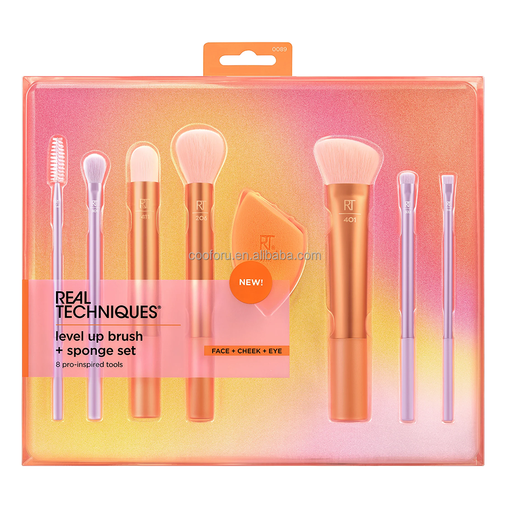 Real Technique Personalized Level Up 4 in One Natural Liquid Glitter Travel Set Makeup Brushes And Sponge Kit Wholesale Logo