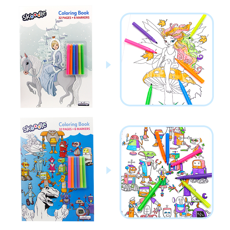Skoodle Educational Nontoxic and Eco-friendly Cartoon Watercolor Marker Drawing Coloring Book