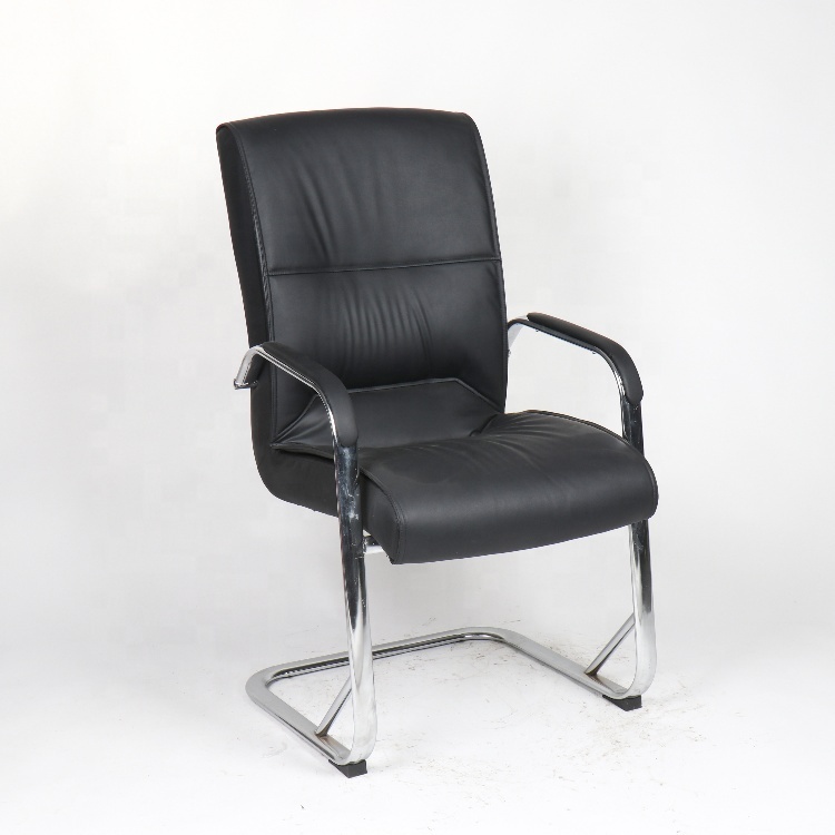 Black Soft and Comfortable luxury Ergonomic mid back Executive PU synthetic Leather Office Chair with curved metal legs