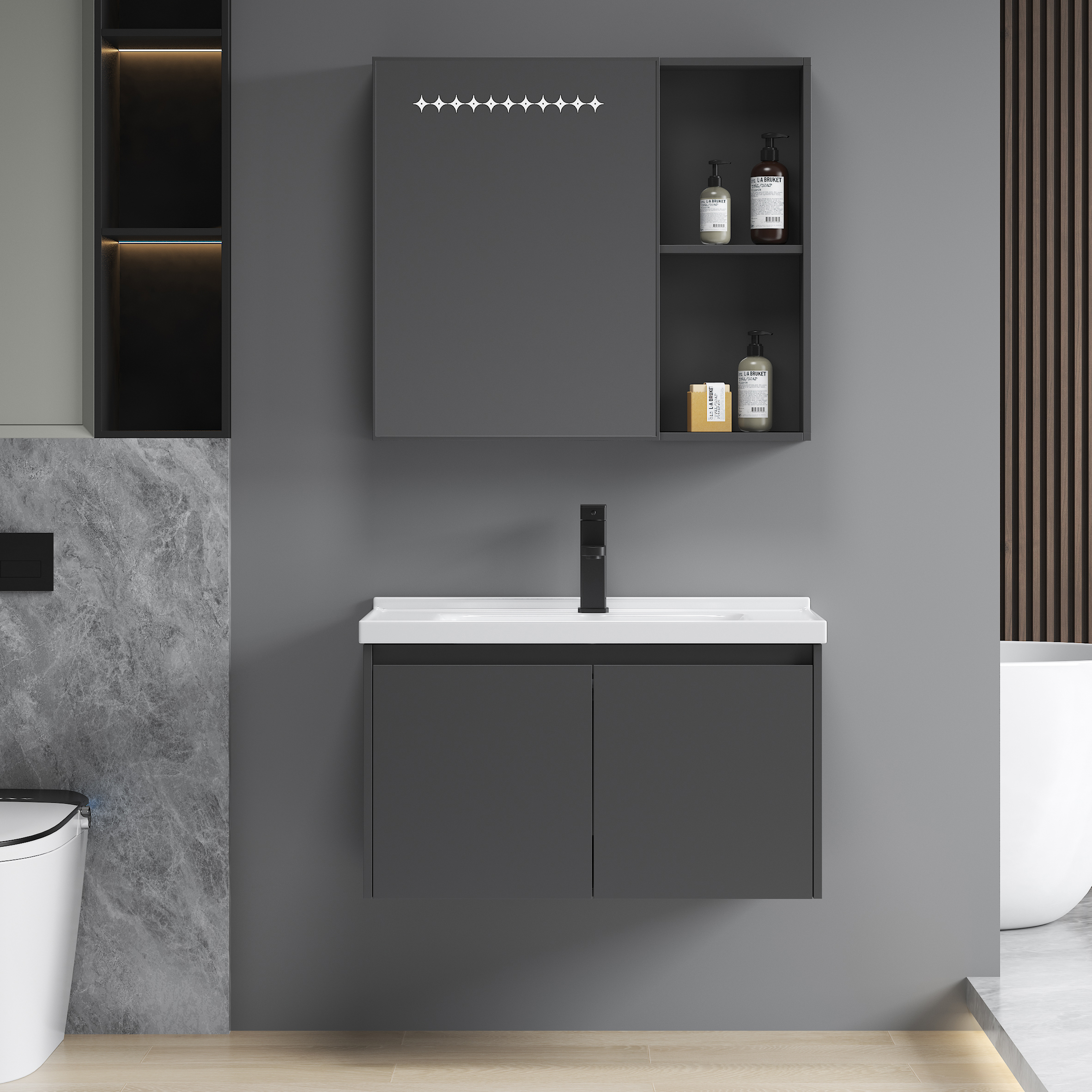 New Design Aluminum Modern Bathroom Vanity Mirror Cabinet Wash Basin Waterproof Bathroom Vanity For Hotel Bathroom