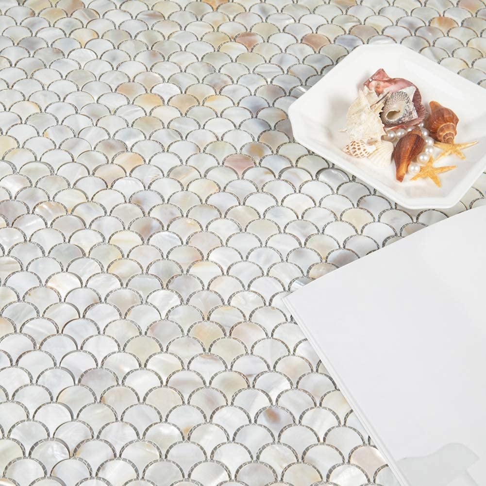 Amazon Hot Sale Mother of Pearl Light Colorful Fish Scale Shell Mosaic Tile for Kitchen Backsplashes Bathroom Tiles