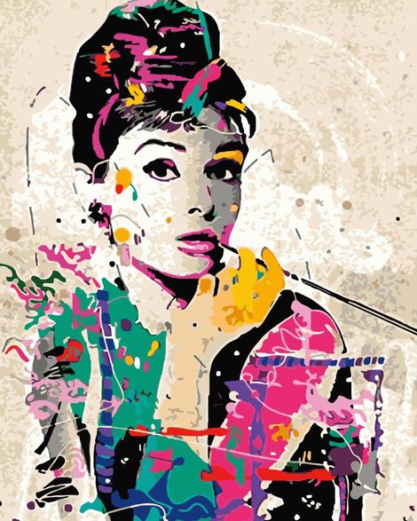 Суперзведа, рисунок "сделай сам" номер живопись цены по прейскуранту завода-изготовителя Одри Хепберн, Мэрилин Монро, портрет картина по номерам