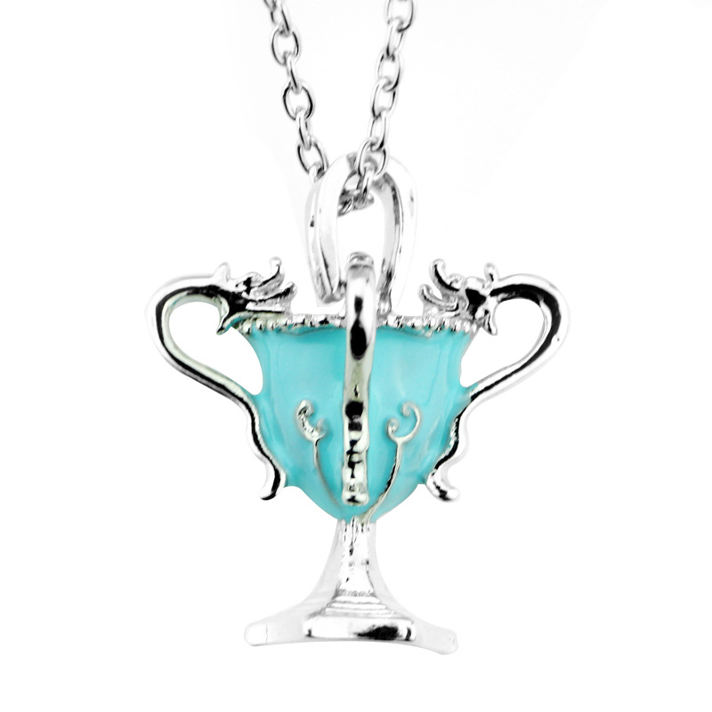 Hot Sales Fashion Blue Enamel Trophy Cup Pendant Necklace Elegant Enamel Car Pendant Necklace For Gift