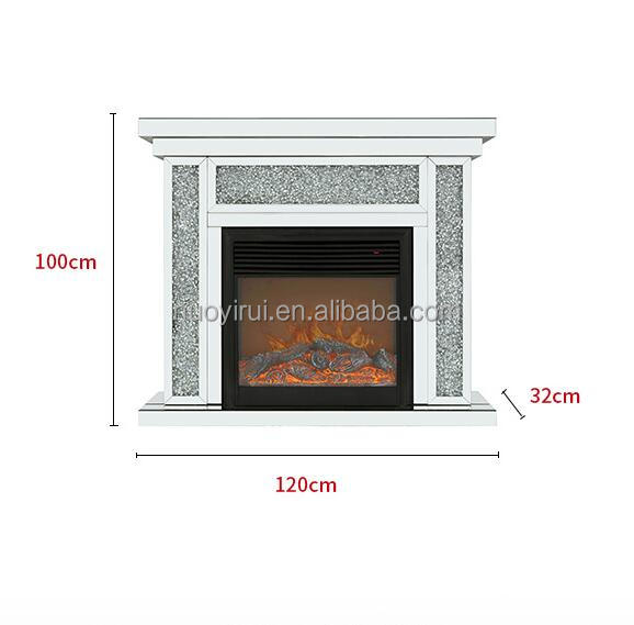 Sparkle Crystal Crushed Diamond Mirrored Fireplace With Remote Control Villa Aisle Backgroun Wall Fireplace Electronic For Hotel