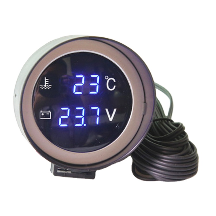 2 in 1 Round LCD 12V 24V Digital Car Truck Water Temp Gauge Voltmeter with Temperature Sensor