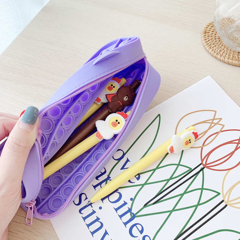 Creative Anti Stress Silicone Push Pop Pencil Box Reliever Fidget Rectangular Bubble Decom Press Pencil Case Study Stationery