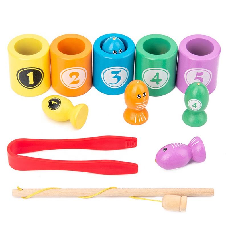 Baby Montessori Education Wooden Toys Early Learning Number Color Matching Toy Magnetic Fishing Clip Insect Game Gifts For Kids
