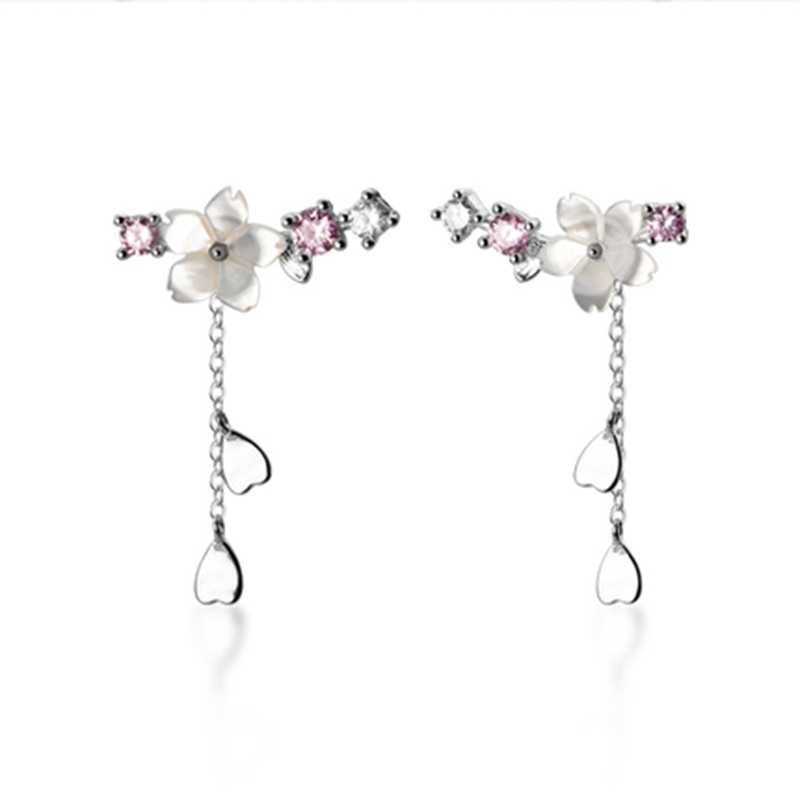 Hot Sell 925 sterling silver Fashion Flower Cherry Blossoms Design Lady Women Drop Earrings Jewelry Gift Drop Shipping