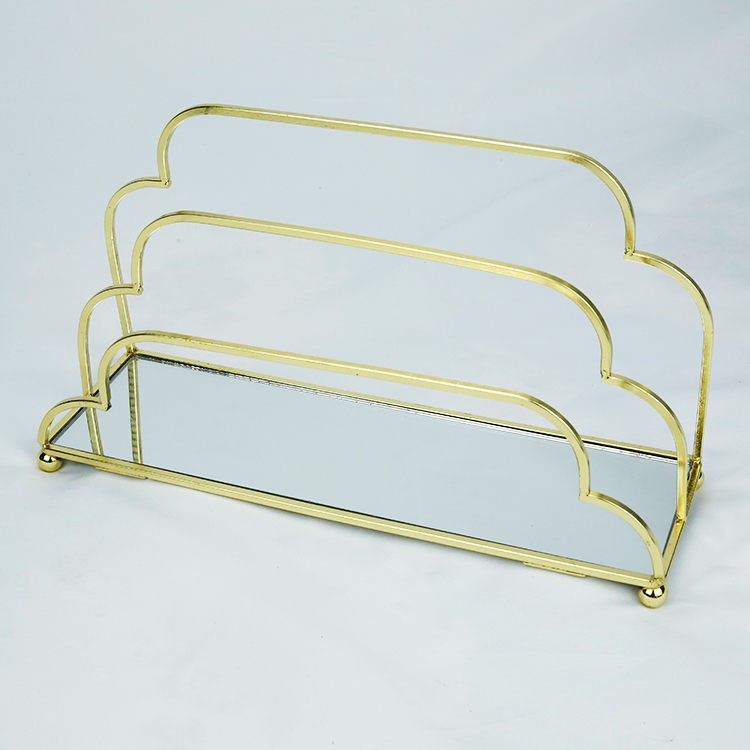 Metal Document Magazine Holder Rack for Desktop File mirror base for Document Paper Letter Book Envelope Gold frame File holder