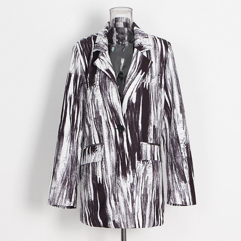 SF AL 24T240 Polyester Woman Blazer Ink Printed Loose Versatile Casual Suit Straight Fit One Button Women Coat Suits