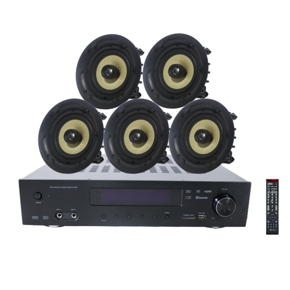 5.1 Home Theater 500W HiFi Digital Audio Video Amplifiers with Bluetooth/USB and 5 PCS Rimless Ceiling Speaker for Sound System