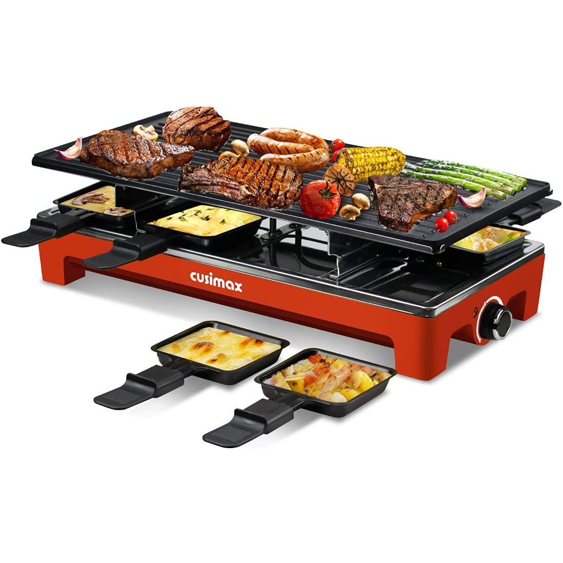 CUSIMAX Raclette Grill Electric Grill Table, Portable 2 in 1 Korean BBQ Grill Indoor & Cheese Ractlette