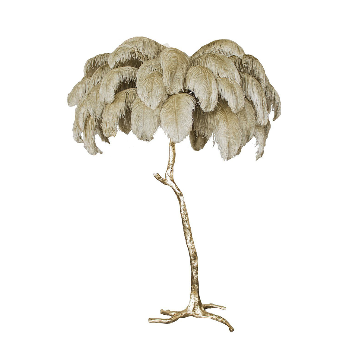 120cm Luxury Copper Rattan Tree Branch Flaming Feather Floor Lamps Home Decor Stand Light Palm Floor Lamp Gold with Feathers